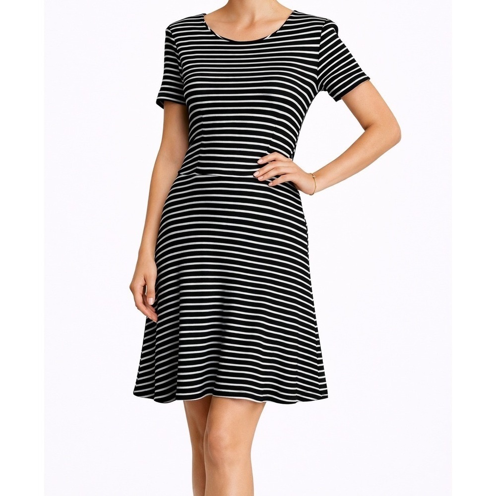 Madewell Black White Stripe Knit Dress Minimalist Casual Midi French Girl Size M